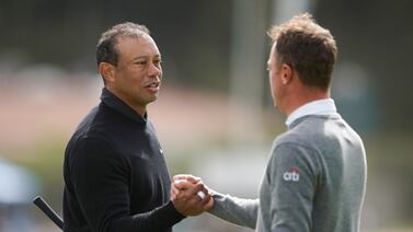 Tiger Woods with Justin Thomas during the Genesis Invitational at the Riviera Country Club in Los Angeles. EPA