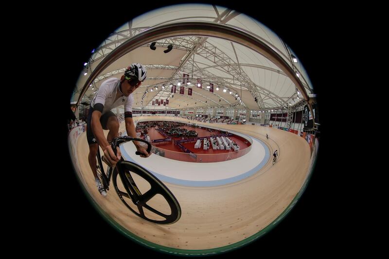 Athletes warm up for the Track Cycling event  at the Asian Games 2018 in Jakarta, Indonesia.  EPA