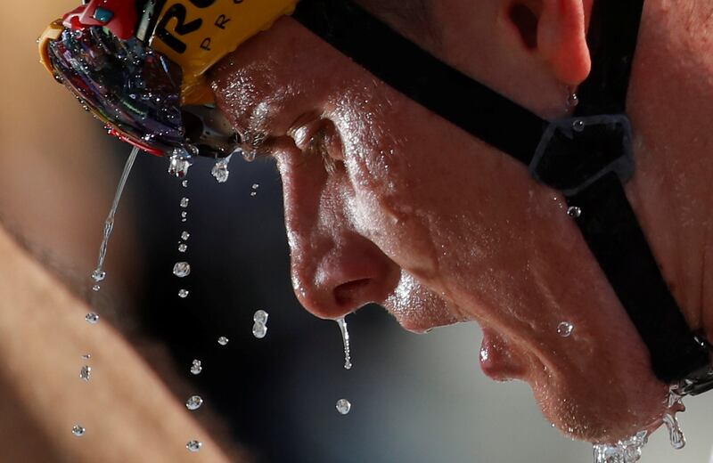 Bahrain Victorious rider Matej Mohoric after winning Stage 19 of the Tour de France on Friday, July 16.