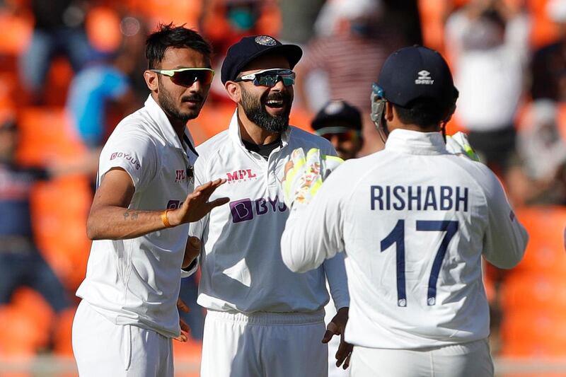 India  team celebrates the wicket of Zak Crawley of England during day two of the third PayTM test match between India and England held at the Narendra Modi Stadium , Ahmedabad, Gujarat, India on the 25th February 2021

Photo by Saikat Das / Sportzpics for BCCI