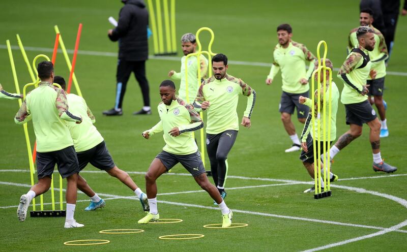 The Manchester City squad training ahead of their Champions League clash against Dinamo Zagreb on Tuesday. Reuters