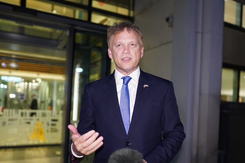 Grant Shapps speaks to the media outside the Home Office in London after being appointed home secretary. PA