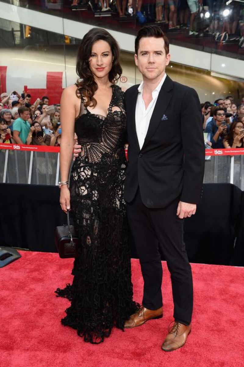 Actors America Olivo, left, and Christian Campbell attend the Mission Impossible — Rogue Nation New York premiere at Duffy Square in Times Square. Jamie McCarthy / Getty Images / AFP