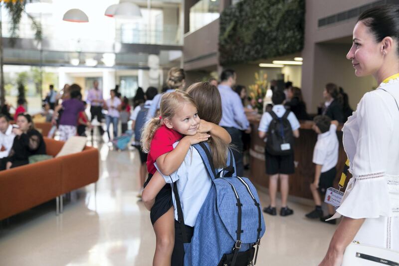 DUBAI, UNITED ARAB EMIRATES - SDEPTEMBER 2, 2018. 

Pupils at GEMS Dubai American Academy arrive to  school on the first day after summer break.

(Photo by Reem Mohammed/The National)

Reporter: Ramola Talwar + Anam Rizvi
Section:  NA