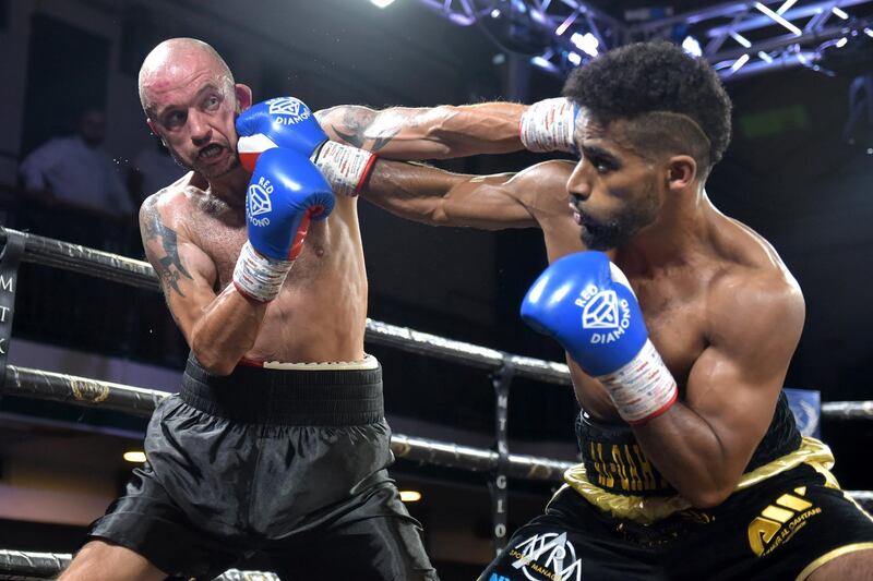 Editorial use ONLY. No model release available. NO UNPAID USE.
Mandatory Credit: Photo by TGSPhoto/REX/Shutterstock (9761552y)
Zuhayr Al Qahtani (black/gold shorts) defeats Dylan Draper during a Boxing Show at York Hall on 13th July 2018
MTK Global Show, Boxing, York Hall, Bethnal Green, London, United Kingdom - 13 Jul 2018