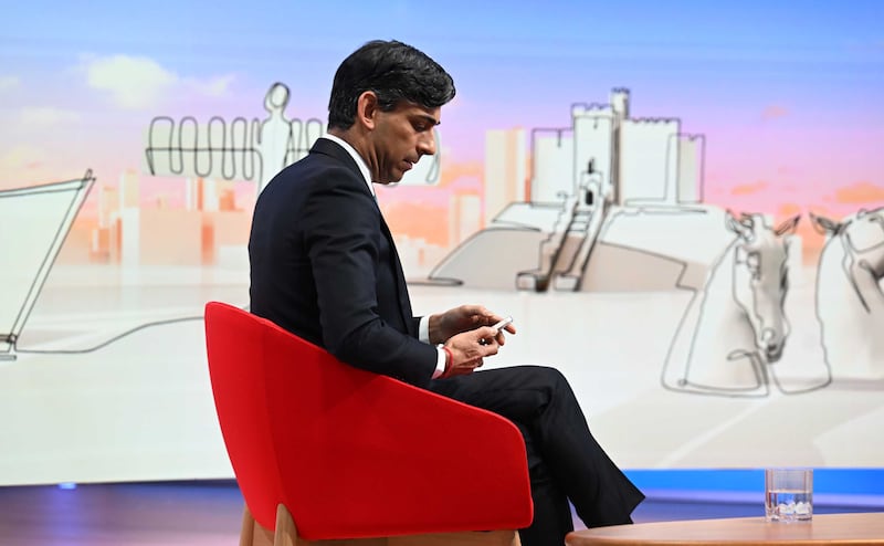 Prime Minister Rishi Sunak preparing to be interviewed on BBC TV on Sunday. PA