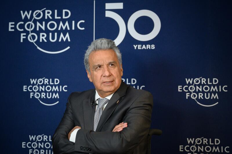 Ecuador's President Lenin Moreno answers during an interview with AFP at the World Economic Forum in Davos.   AFP