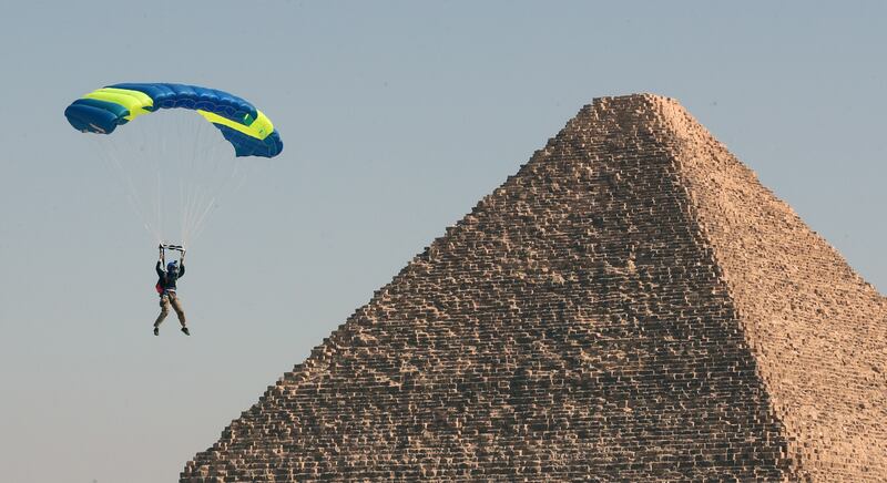 Participants from Egypt, the US, Germany, Canada, Brazil, Spain, France, Poland, Holland, Cyprus, Croatia, Norway, Mexico, Oman, Bahrain and Britain were seen flying over the ancient monuments.