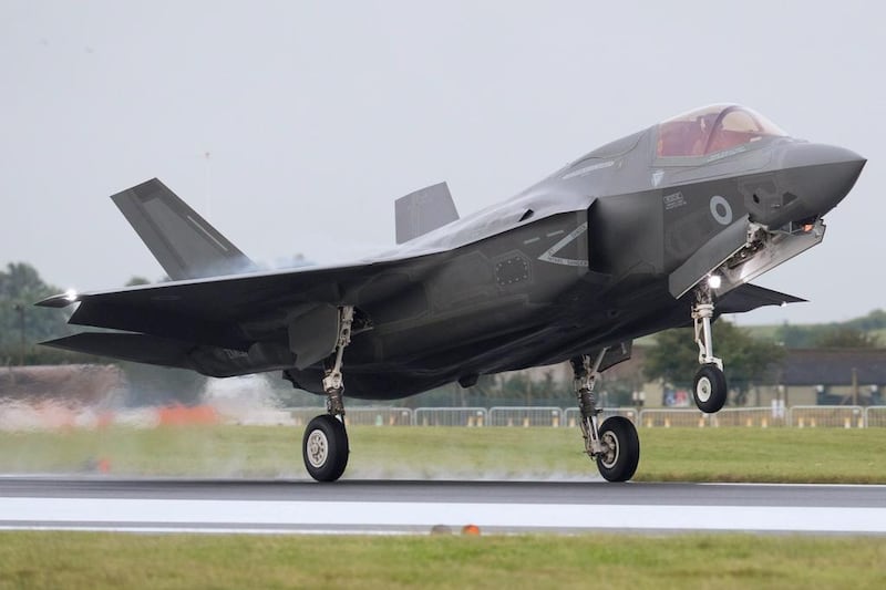 An RAF F-35B Lightning 11 supersonic stealth strike fighter, built by the US plane maker Lockheed Martin, touches down in the UK.  Getty