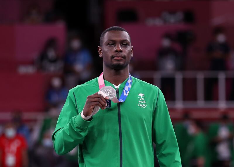 Tareg Hamedi of Saudi Arabia had to settle for a silver medal after he was disqualified i the men's kumite +75kg final.