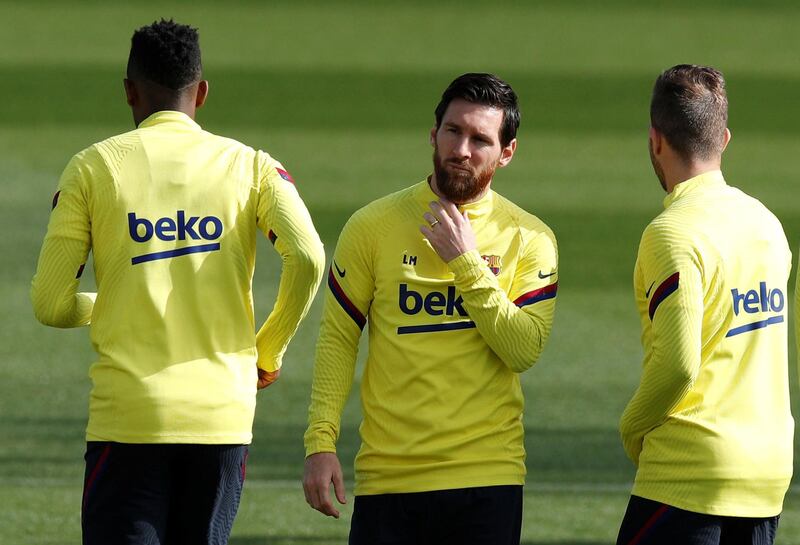 Barcelona's Lionel Messi and teammates during training ahead of the clasico on Sunday night. All pictures Reuters