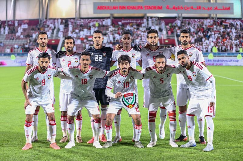 UAE's starting eleven pose before the start of their match against Yemen. AFP