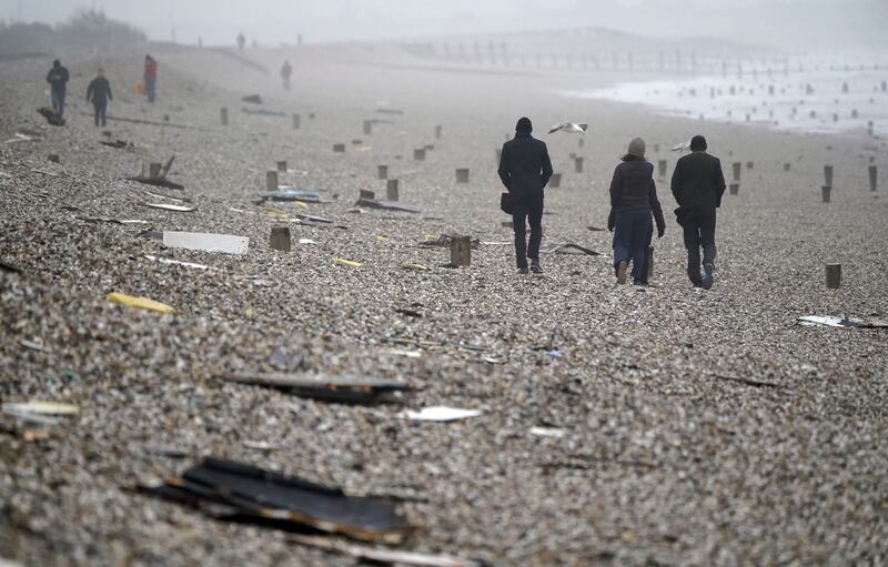 Debris litters the beach in Bracklesham Bay, West Sussex. PA