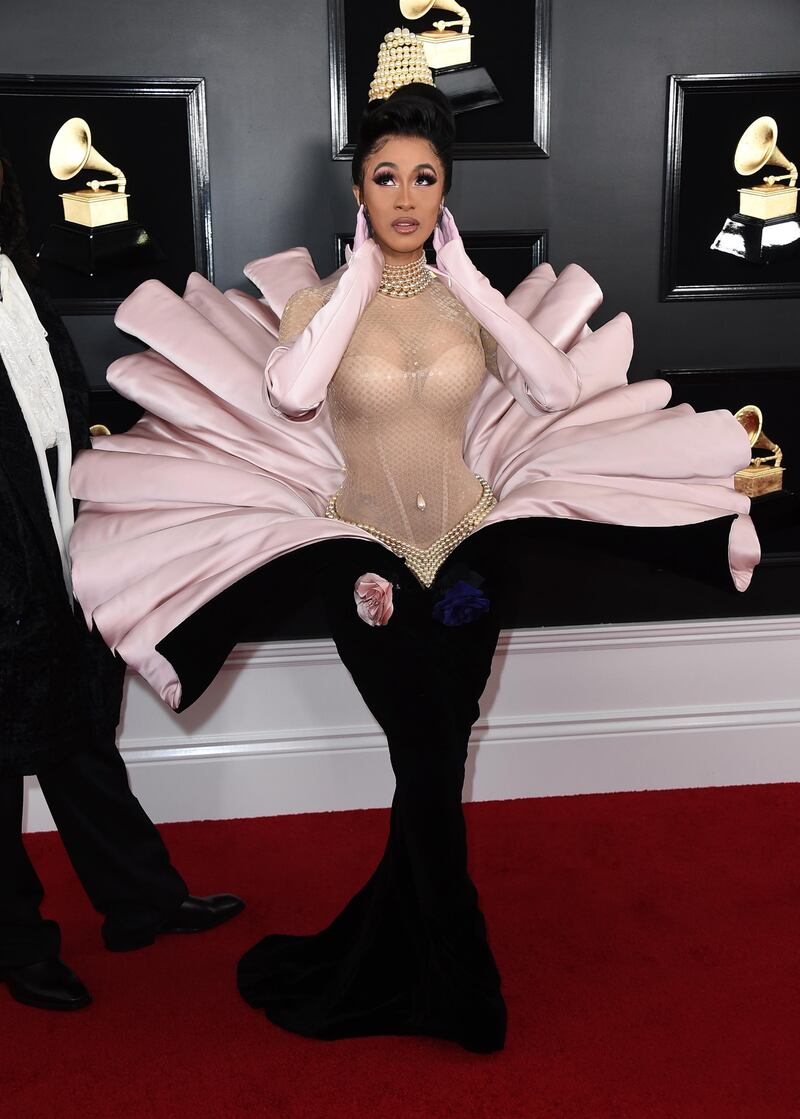 Cardi B wins 'statement dress of the night' in vintage Mugler Haute Couture. This design first walked down the runway in 1998. Photo: AP