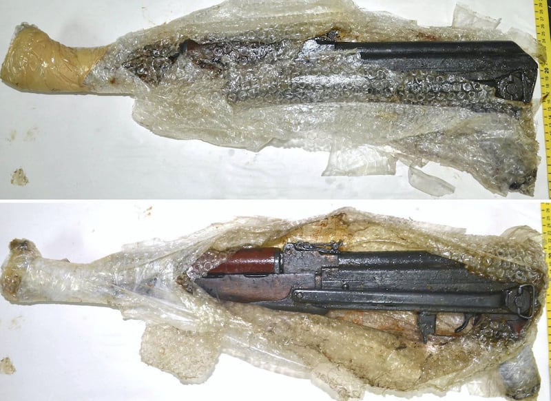 Sanitized Type 56-1 assault rifles from the 2015 Boat Case, documented in Bahrain.