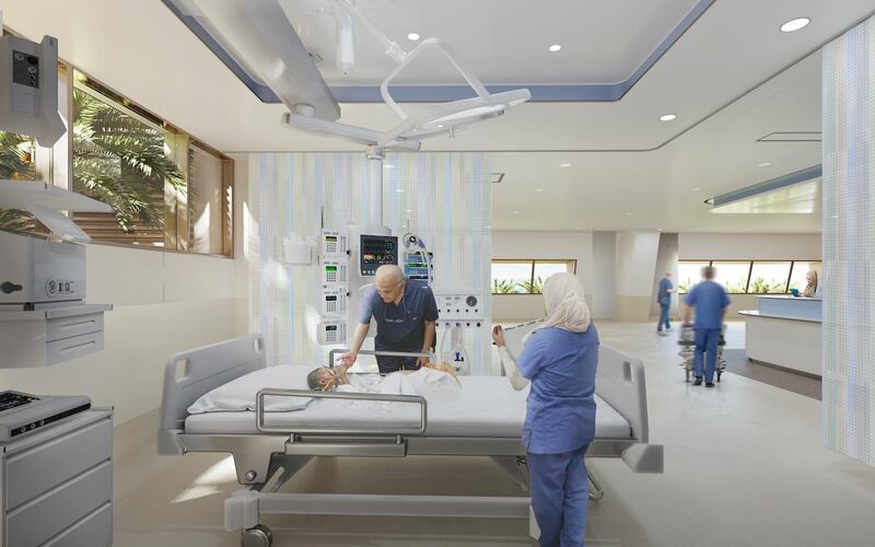 A rendering of the Paediatric Intensive Care Unit at the upcoming Magdi Yacoub Global Heart Centre in Cairo. Funding for the unit was donated in memory of Sheikh Khalid bin Sultan Al Qasimi, who died in London last year. Wam