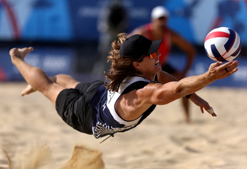 Hagen Smith of the US in action during the men's teams bronze medal beach volleyball match at the Pan American Games in Santiago, Chile. Reuters