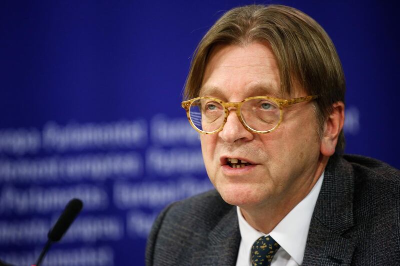 Guy Verhofstadt, Brexit negotiator for the European Parliament, speaks during a Brexit Steering Group news conference at the European Parliament in Brussels, Belgium, on Friday, Dec. 8, 2017. The U.K. and the European Union struck a deal to unlock divorce negotiations, opening the way for talks on what businesses are keenest to nail down -- the nature of the post-Brexit future. Photographer: Dario Pignatelli/Bloomberg