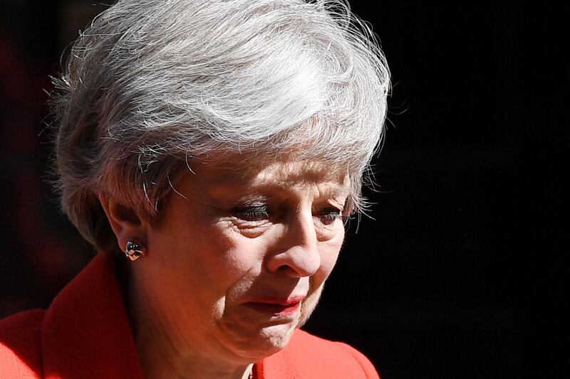 LONDON, ENGLAND - MAY 24:  Prime Minister Theresa May makes a statement outside 10 Downing Street on May 24, 2019 in London, England. The prime minister has announced that she will resign on Friday, June 7, 2019.  (Photo by Leon Neal/Getty Images) *** BESTPIX ***