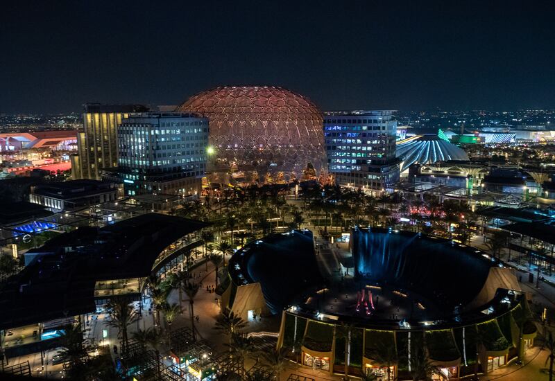 The night view of Expo 2020 Dubai from the the Garden in the Sky ride. Victor Besa / The National