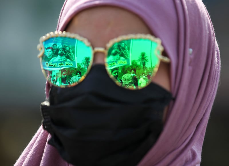 An Iraqi protester attends a demonstration in Tahrir Square.  AFP