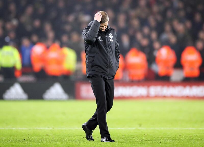 Manchester United manager Ole Gunnar Solskjaer appears dejected after the Premier League match at Bramall Lane, Sheffield. (Photo by Danny Lawson/PA Images via Getty Images)
