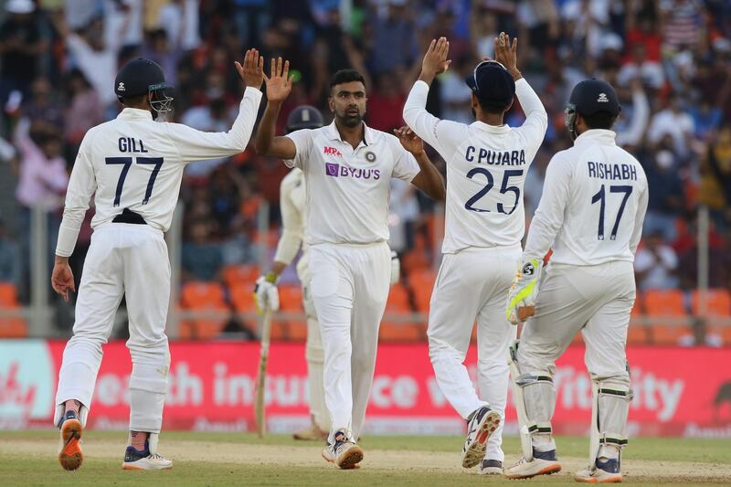 Ravichandran Ashwin of India celebrates the wicket of Ollie Pope of England  during day two of the third PayTM test match between India and England held at the Narendra Modi Stadium , Ahmedabad, Gujarat, India on the 25th February 2021

Photo by Pankaj Nangia / Sportzpics for BCCI