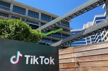 The logo of TikTok is seen on the side of the company's new office space in Los Angeles. It was released in the US in 2018 after ByteDance’s purchase of lip-synching app Musical.ly. AFP