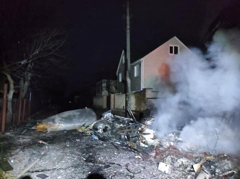 The wreckage of an unidentified aircraft in a residential area in Kiev. Reuters