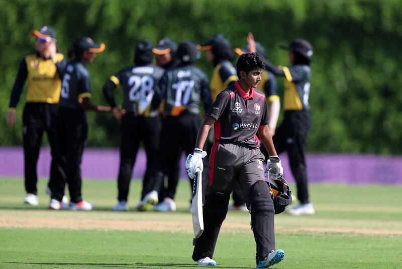 UAE's Theertha Satish against Malaysia at the Women's T20 World Cup qualifier. 