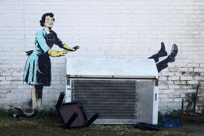 An artwork by Banksy appeared on the side of a house in Margate, England, in February 2023. AFP