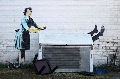 An artwork by Banksy appeared on the side of a house in Margate, England, in February 2023. AFP