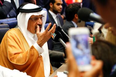 Saudi Arabia's oil minister Khalid Al Falih addresses the media at the start of the Opec meeting in Vienna, Austria, earlier this month. Reuters