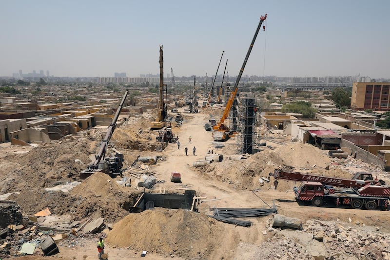 A general view of construction work for a bridge at dead city in Cairo.  EPA