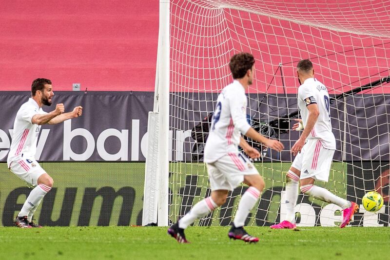 Real Madrid's Nacho Fernandez celebrates with teammates. EPA