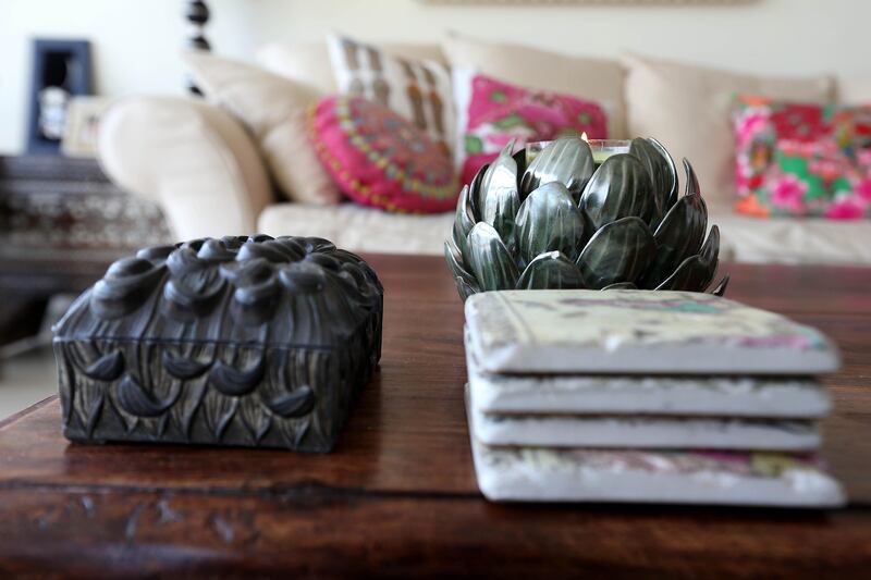 DUBAI , UNITED ARAB EMIRATES – June 27 , 2013 : Decorative items at the Melanie’s apartment in the Greens in Dubai. She purchased most of the items from Dubizzle.  ( Pawan Singh / The National ) For House&Home. Story by Selina Denman
