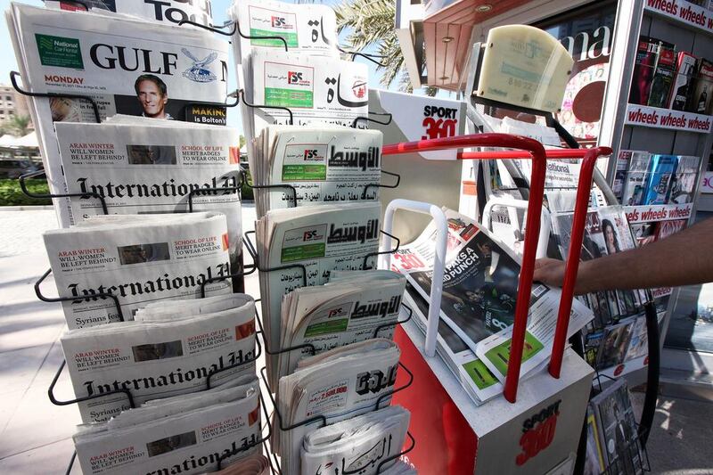 Advertisers’ allocation of spending on print newspapers will decline to 22 per cent  by 2017. Pawan Singh / The National