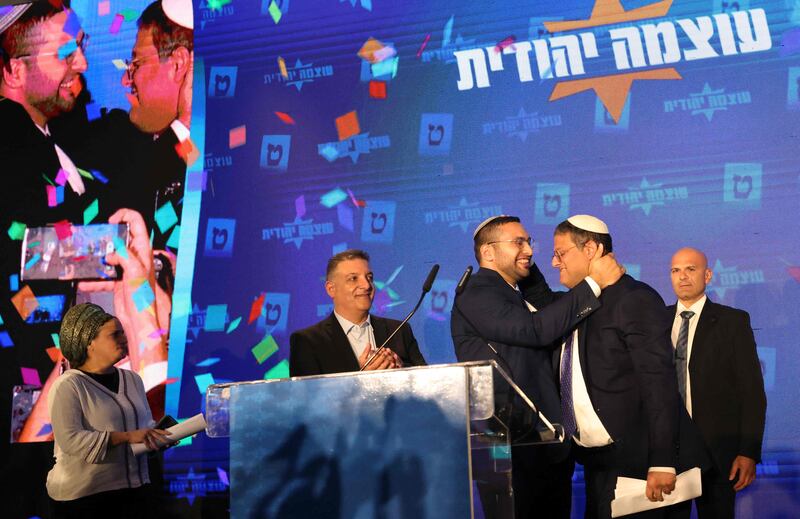 The leader of the Otzma Yehudit (Jewish Power) far-right party Itamar Ben Gvir at his party's campaign headquarters in Jerusalem. AFP