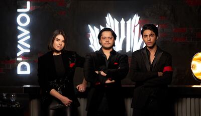 From left, D'Yavol X's co-founders Leti Blagoeva, Bunty Singh and Aryan Khan
