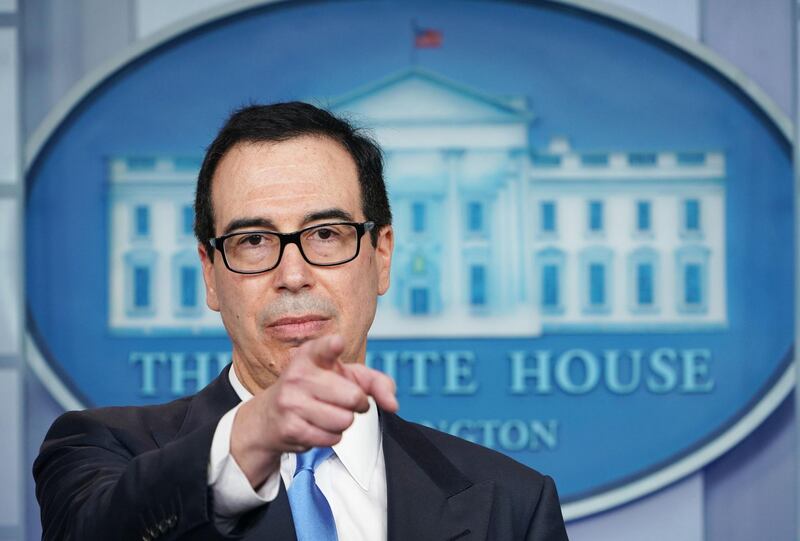 US Treasury Secretary Steven Mnuchin speaks on sanctions on Iran's supreme leaders in the Brady Briefing Room of the White House in Washington, DC on June 24, 2019. US President Donald Trump ordered "hard-hitting" financial sanctions Monday on Iran's supreme leader Ayatollah Ali Khamenei, holding him "ultimately responsible" for the Islamic republic's destabilizing activities. "We will continue to increase pressure on Tehran," Trump said as he signed the order in the Oval Office. "Never can Iran have a nuclear weapon."
 / AFP / MANDEL NGAN

