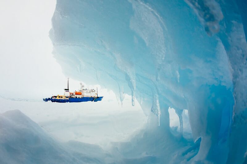 This image taken by passenger Andrew Peacock shows the 'MV Akademik Shokalskiy' stuck in the ice off East Antarctica as it waits to be rescued. AFP
