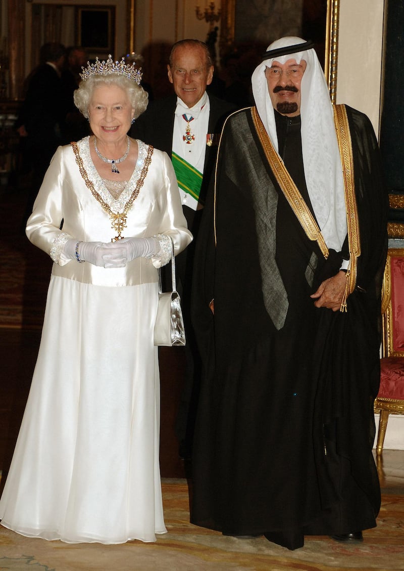 Queen Elizabeth and Saudi Arabia's King Abdullah at a state banquet at Buckingham Palace in October 2007. Getty Images