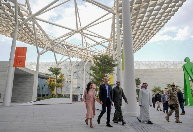 Prince William Duke of Cambridge, second left, visits the Sheikh Abdullah Al Salem Cultural Center with Kuwaiti Deputy Minister of Amiri Diwan Affairs Sheikh Mohammad Abdullah Al-Mubarak Al-Sabah, center, in Kuwait City. AP Photo