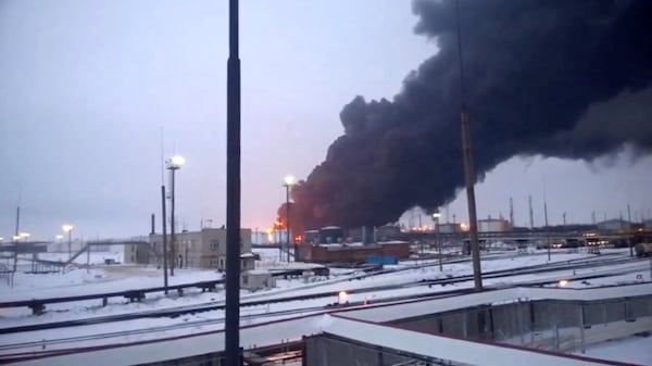 Smoke billows from a Russian refinery following a Ukrainian drone attack. Reuters