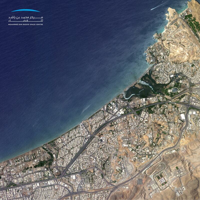 Muscat, the capital of Oman, seen from space.
