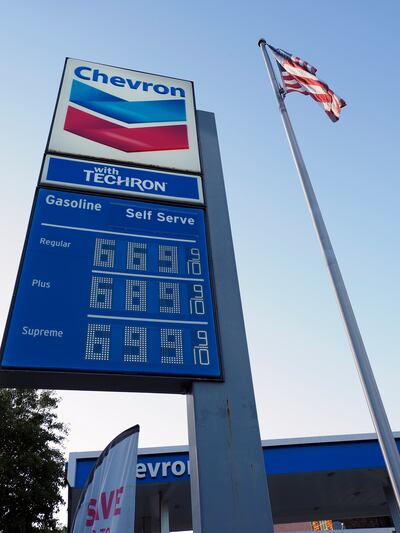 Petrol prices at a Chevron station in Oakland, California. EPA
