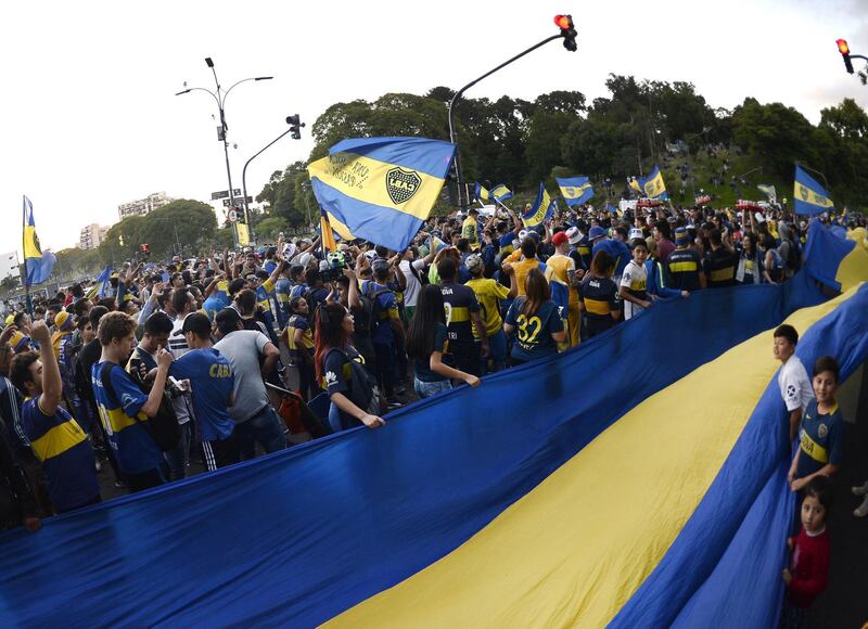 Supporters of Boca Juniors gather at Lezama park in Buenos Aires. AFP