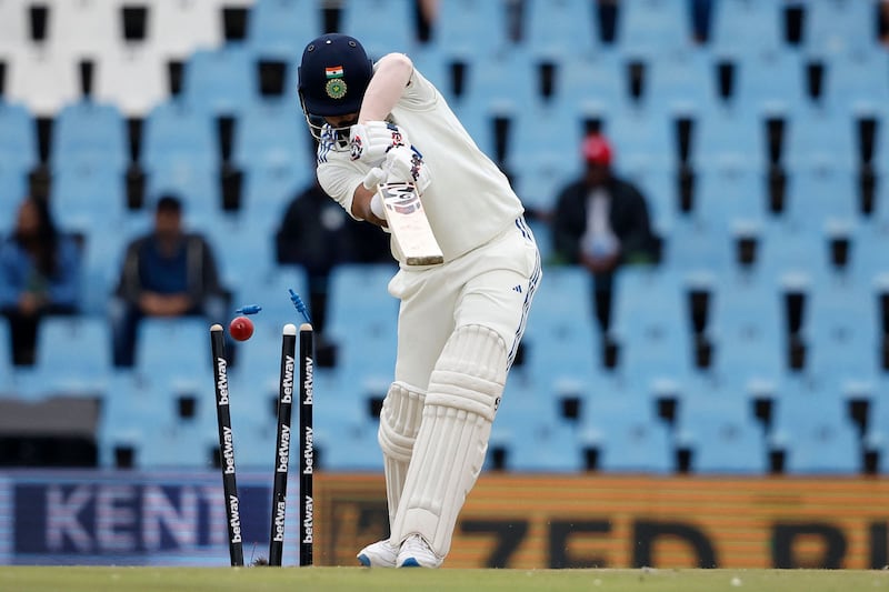 India's KL Rahul is bowled by South Africa's Nandre Burger for 101. AFP