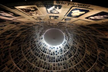 A view from below shows pictures of Jews killed in the Holocaust displayed at the Hall of Names in the Holocaust History Museum at the Yad Vashem World Holocaust Remembrance Center in Jerusalem. Reuters