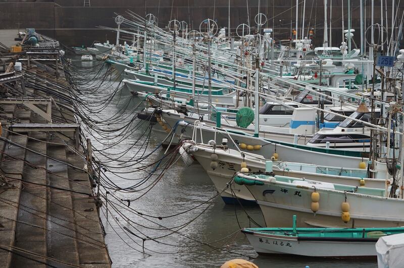 Fishing boats are anchored at a port in town of Kiho. AP